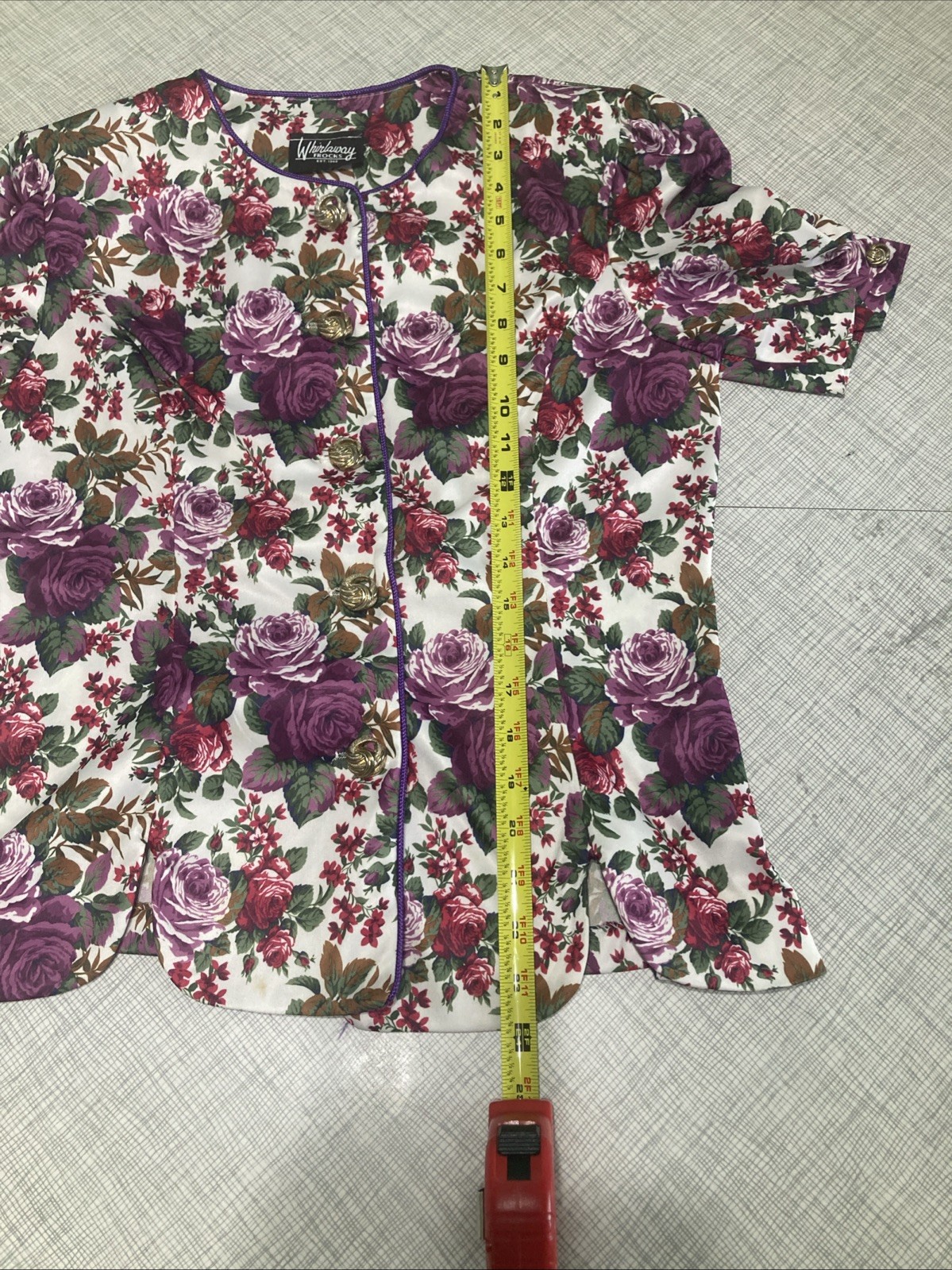 Vtg 80s 90s Whirlaway Frocks Floral Peplum Top Blouse Puff Sleeve Shoulder Pads