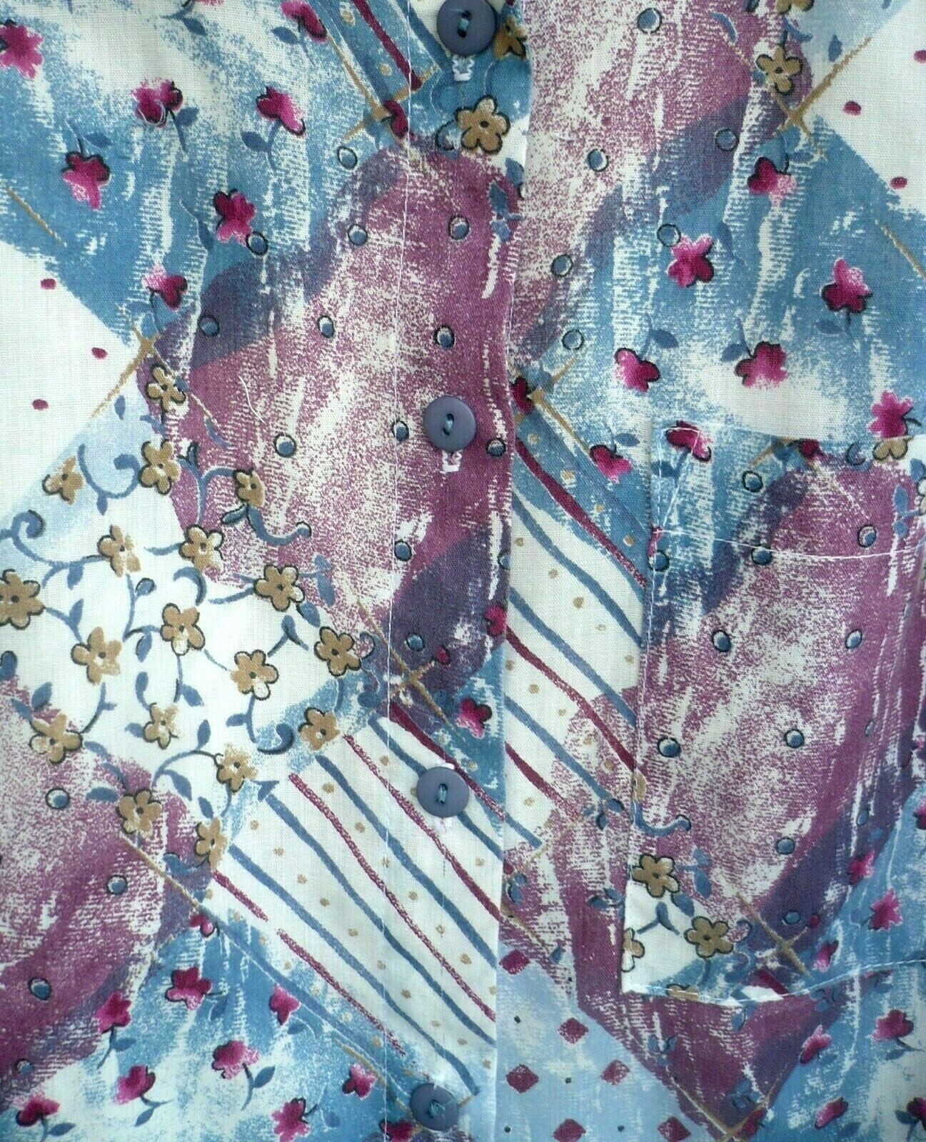 VTG CORAL BAY 80 90S BUTTON UP COTTON FLORAL PATCHWORK PRINT XL L TAB SHIRT LADY