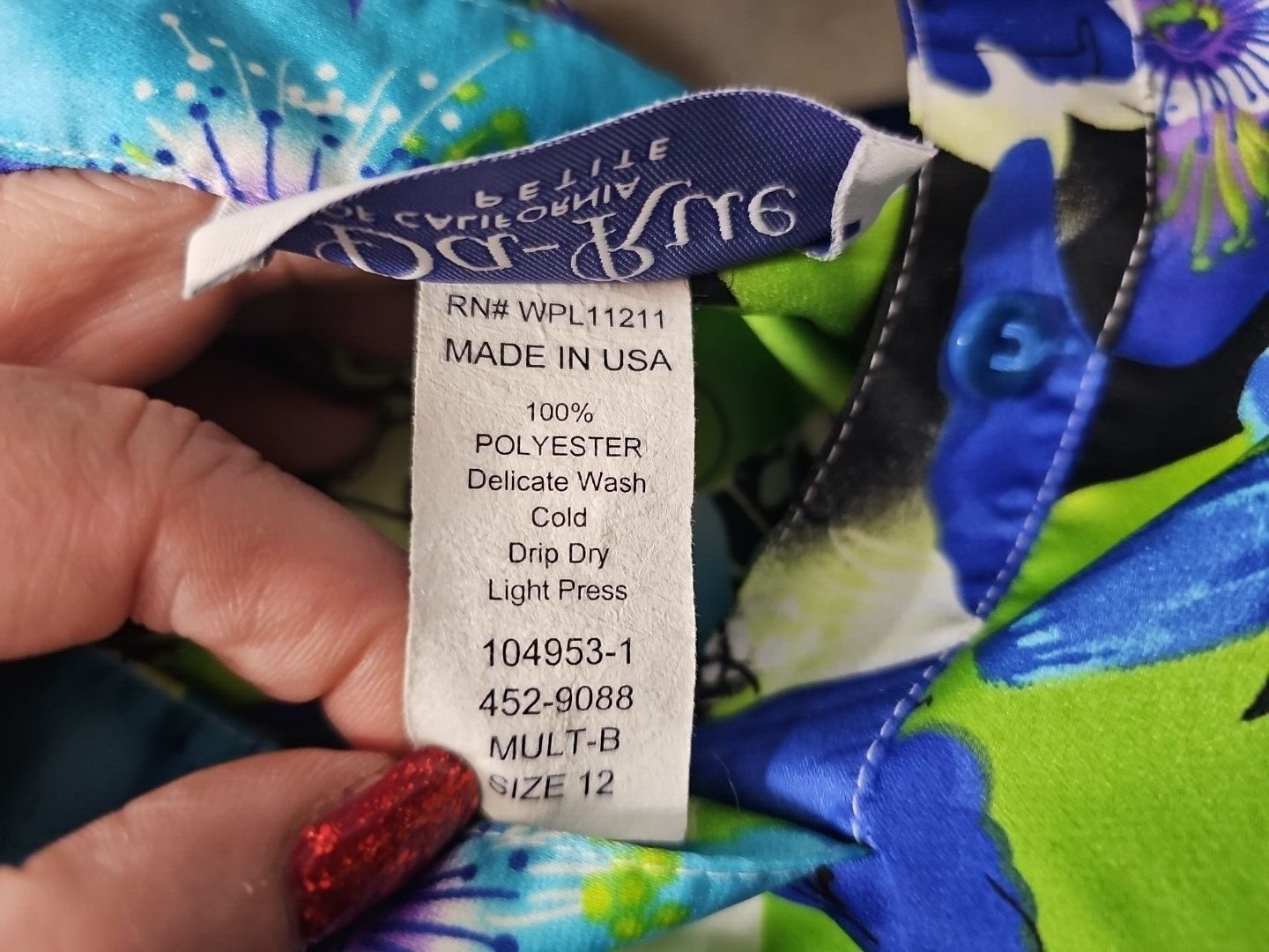 Vintage Da-Rue of California Blouse Petite Size 12 Elastic Waist 80s multi color