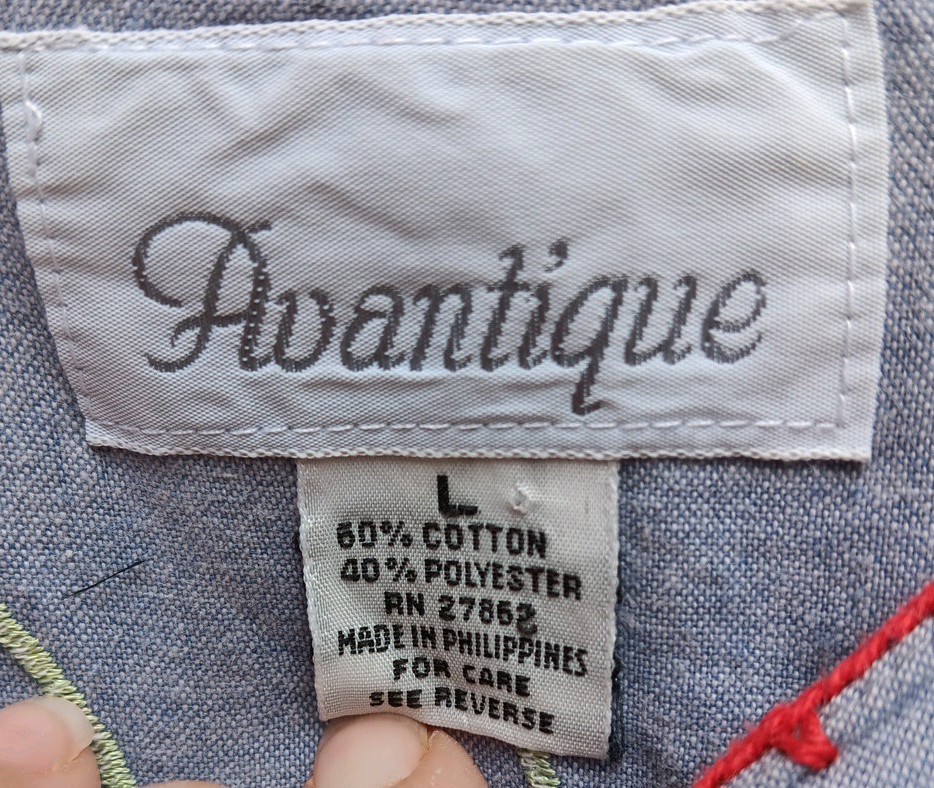 Vintage Advantique House Dress Muumuu L Floral Embroidered Denim Granny Core
