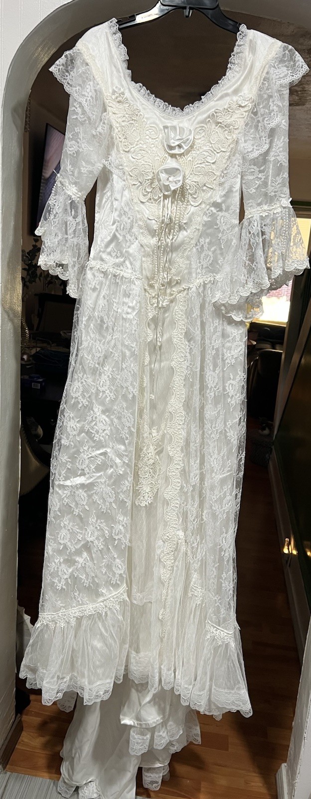 Vintage 70s 80s Susan Lane Country Wedding Dress, Lace Size 10 (Fits Modern 2/4)