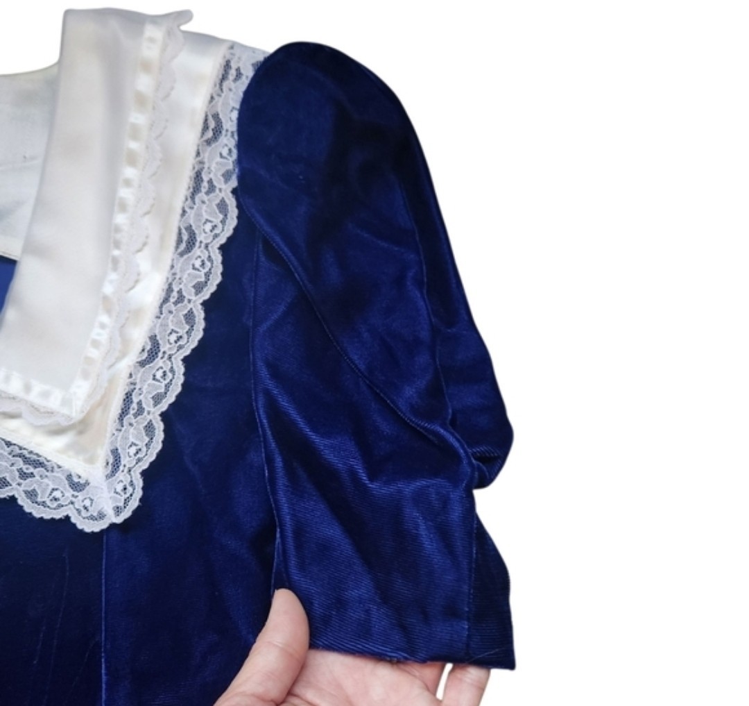 Vintage Gunne Sax By Jessica McClintock 70’s 80’s Dress Blue Velvet Size Small 5