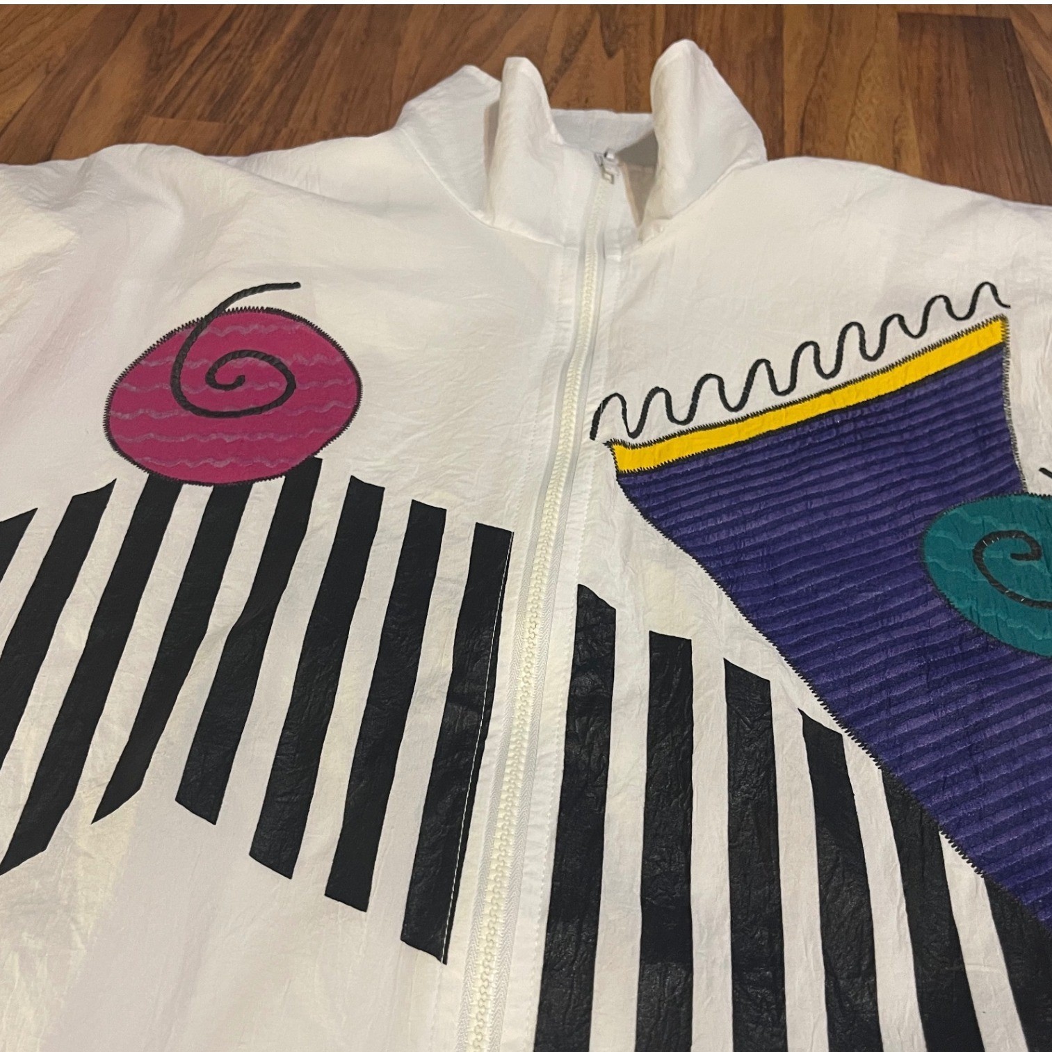 Teddi Sport Vintage Windbreaker Jacket Large 80s 90s Memphis Geometric White L