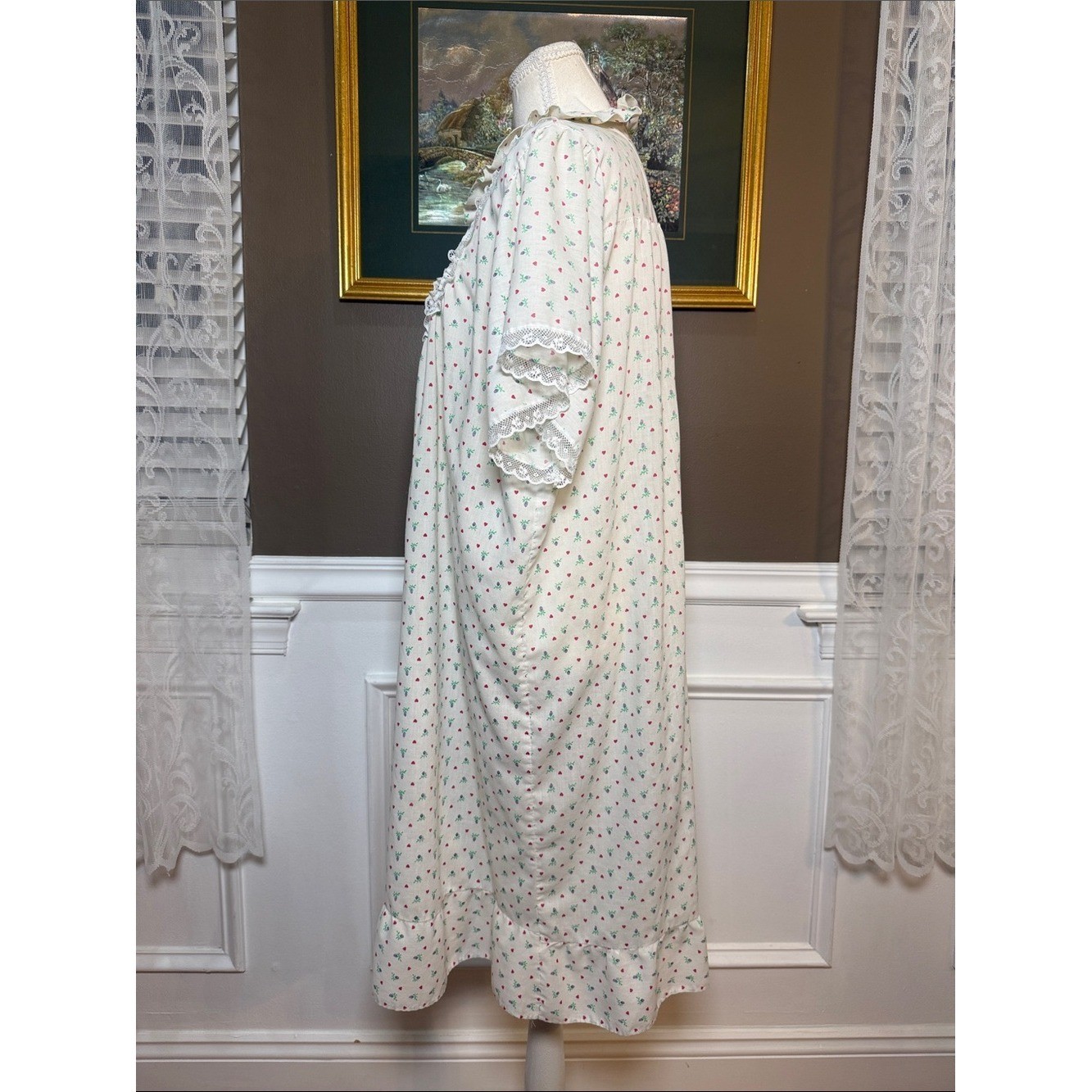 Vintage An Ideal Lady Heart Floral Lace Cottagecore Nightgown XL 1X