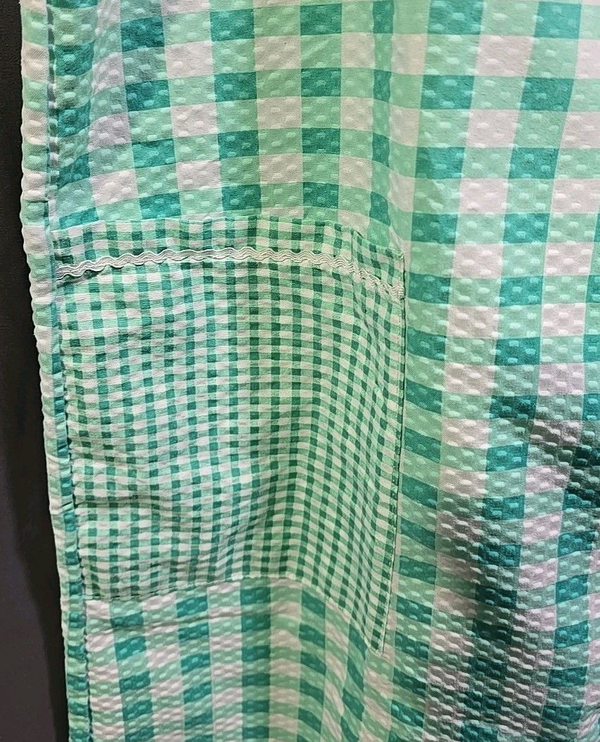 Sexy Retro Housecoat Housedress 1/2 Zip With Pockets Green Gingham 2X