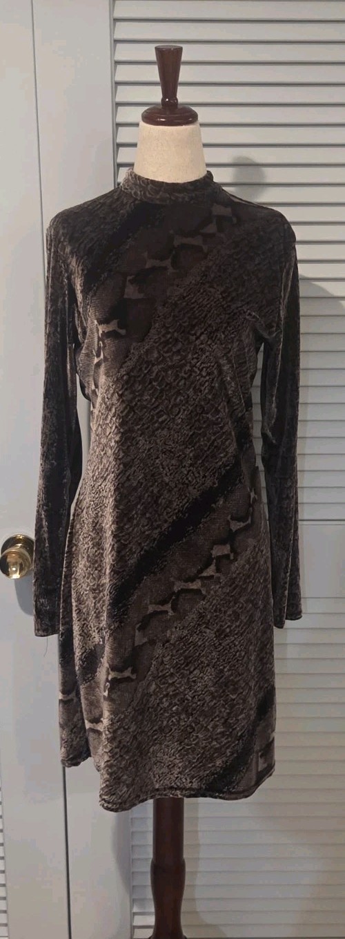 Wild Rose Size 8 Velvet Silk Blend Snake Skin Shift Dress Vintage 80s