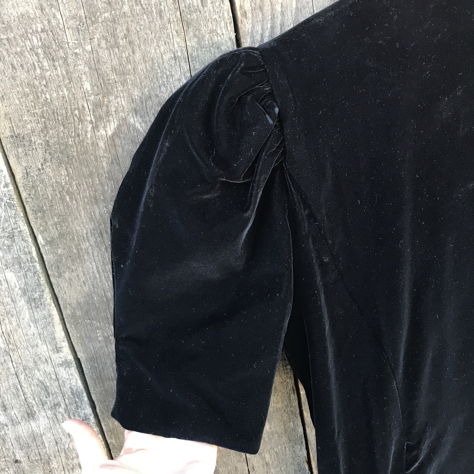 VTG 80s-90s Cachet by Bari Protas Black Velvet Puff Sleeve Bow Party Dress 7/8
