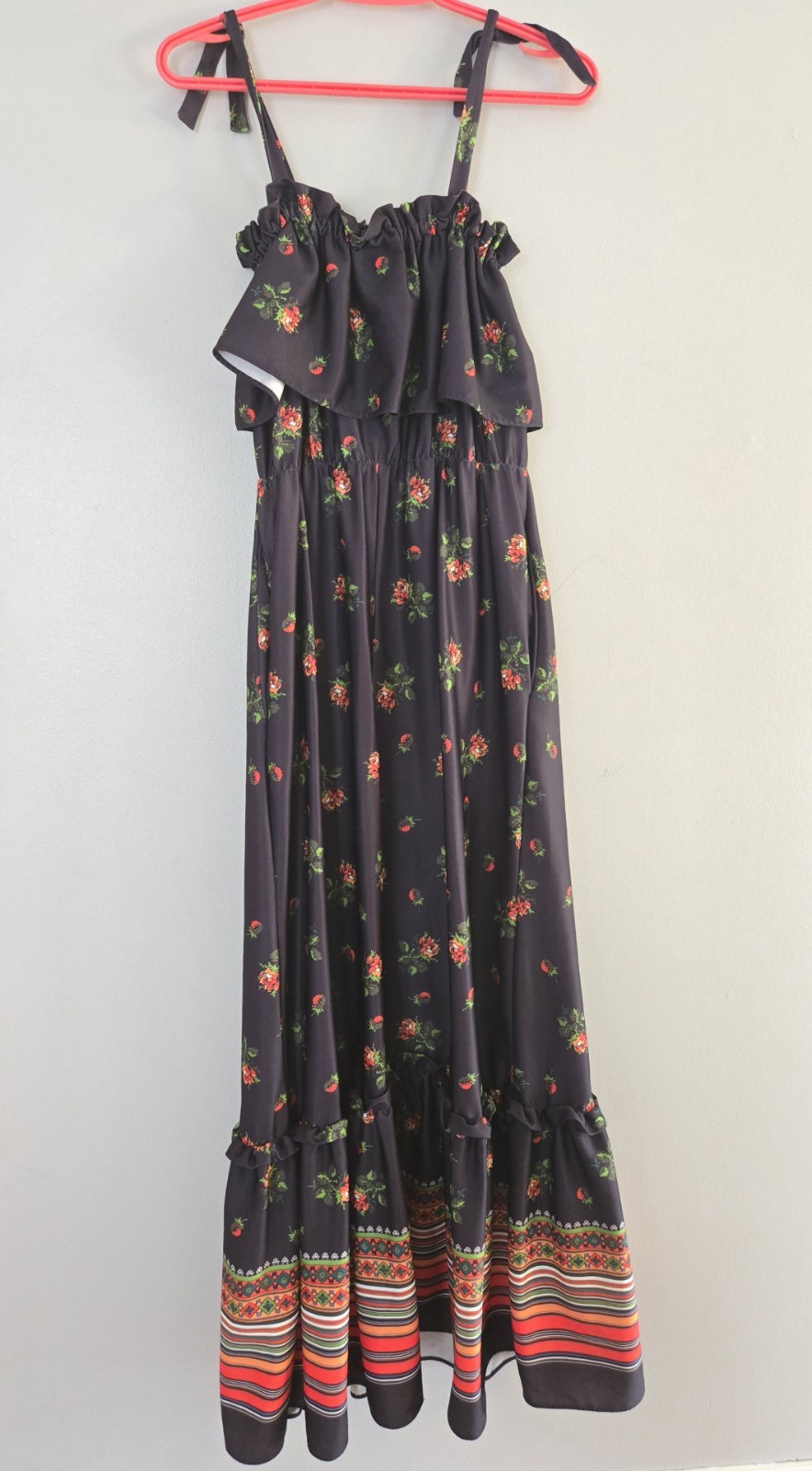Vintage Sears The Fashion Place Sleveless Maxi Dress Womens Size M Black Orange