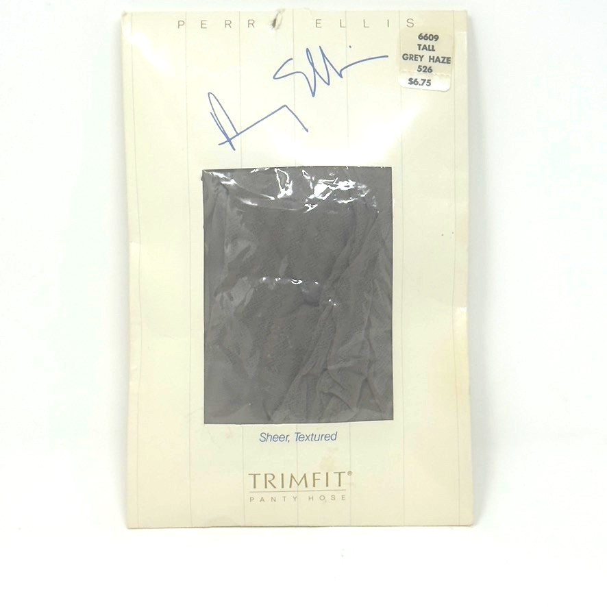 Vintage Perry Ellis Trimfit Sheer Textured Pantyhose Size Tall Gray Haze