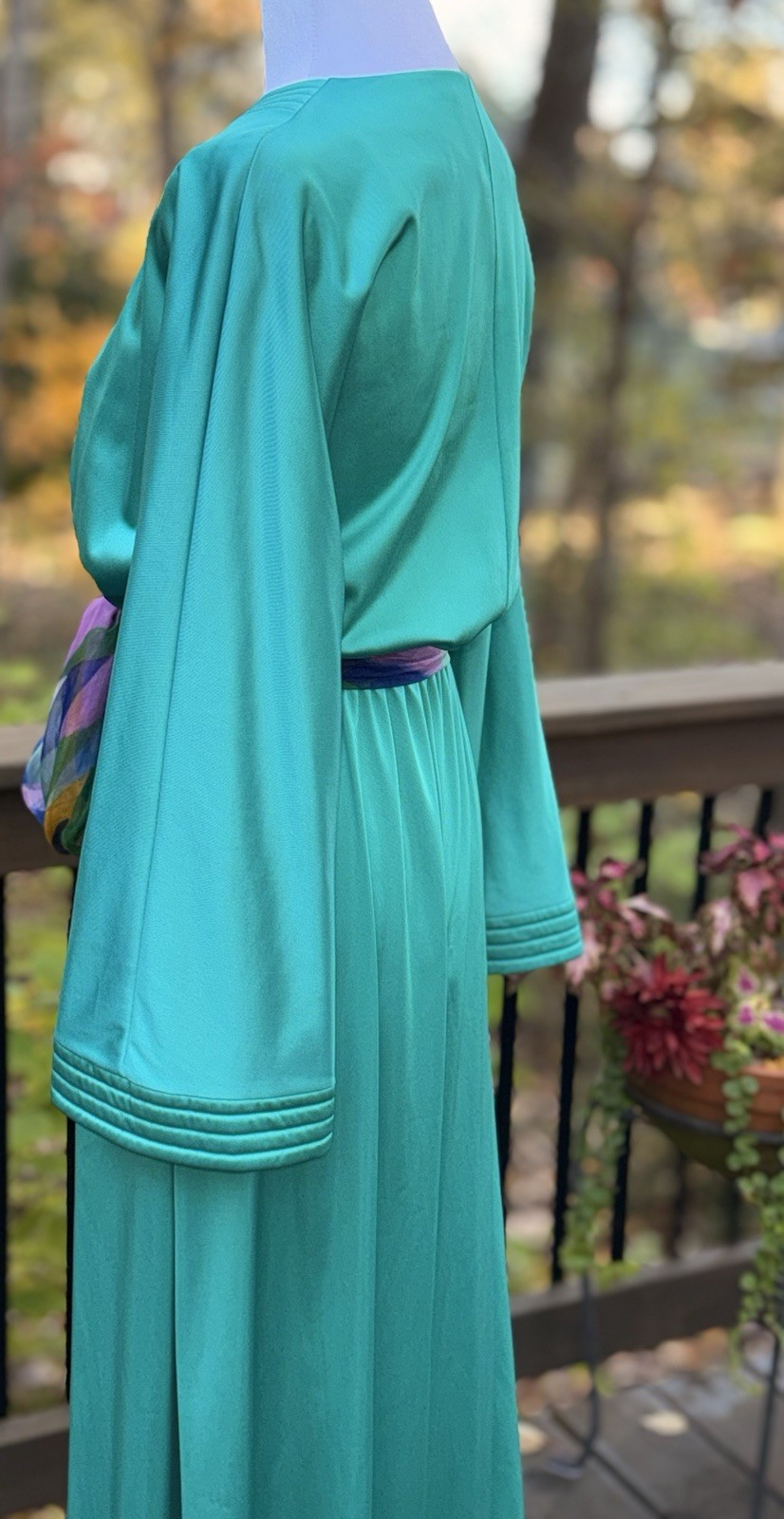 Vtg VANITY FAIR Palazzo Pants Jumpsuit 12 Green Hostess Wide Leg 60s 70s Nylon L