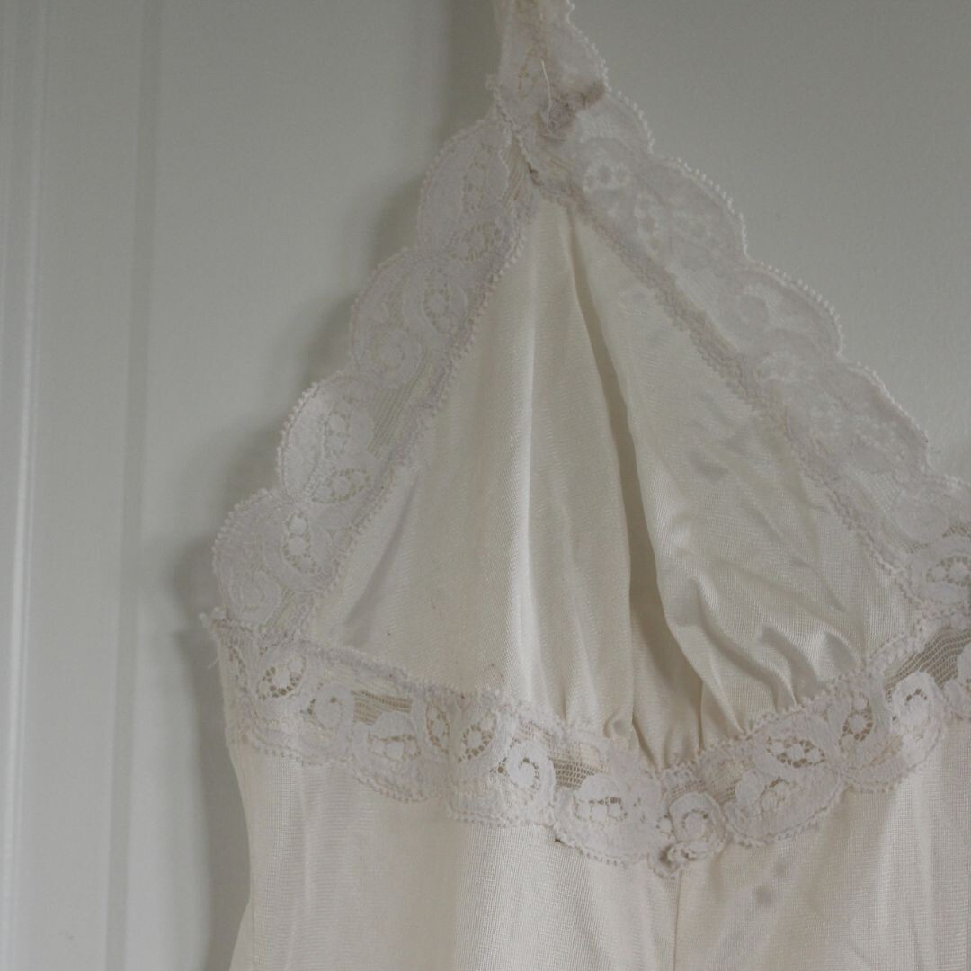 Vintage Ivory Midi Slip Dress Lace Trim lingerie Style Size 36 Y2K Minimalist