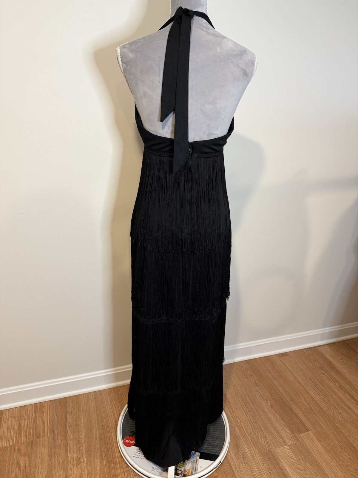 Vintage 70s Women’s Jack Hartley Black Flapper Halter Fringe Maxi Dress Size SM