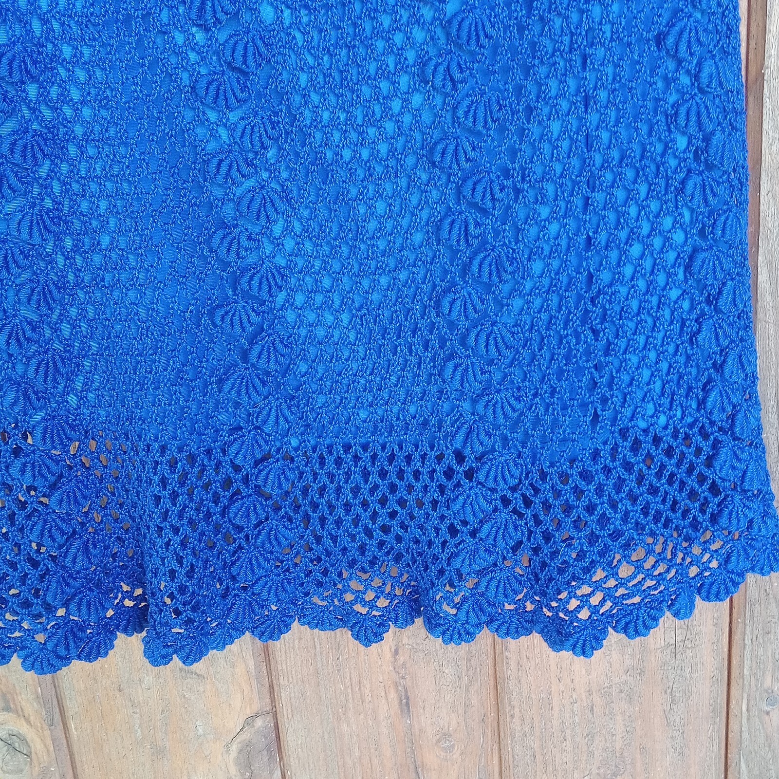 Hand Crocheted Scalloped Skirt Beautiful Royal Blue Size Large Midi Bohemian