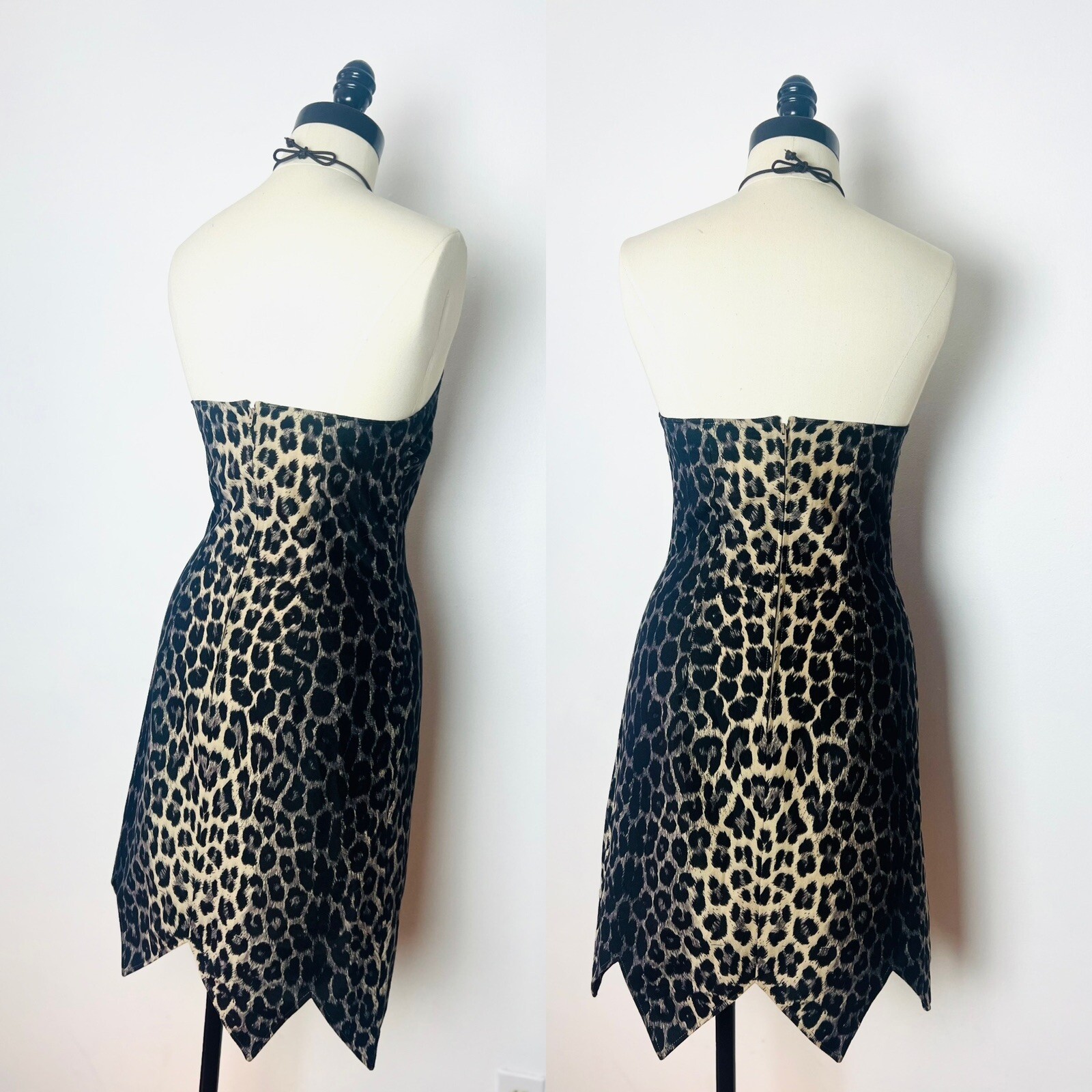 LEOPARD Animal Print 90s 1990’s Does 50s 50’s Vintage Sawtooth Halter Dress XS S