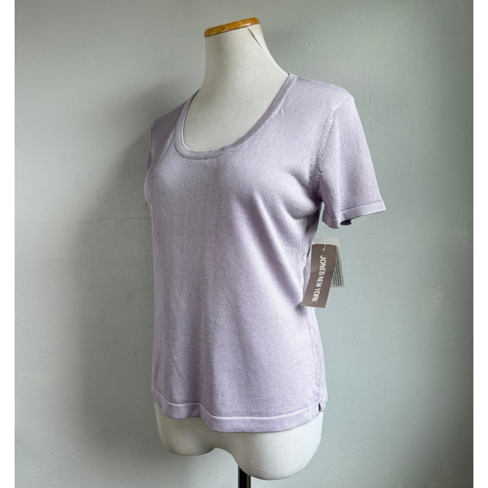 Vintage Lavender Purple Knit Rayon Top Womens Size Small 90s Blouse Shirt Scoop