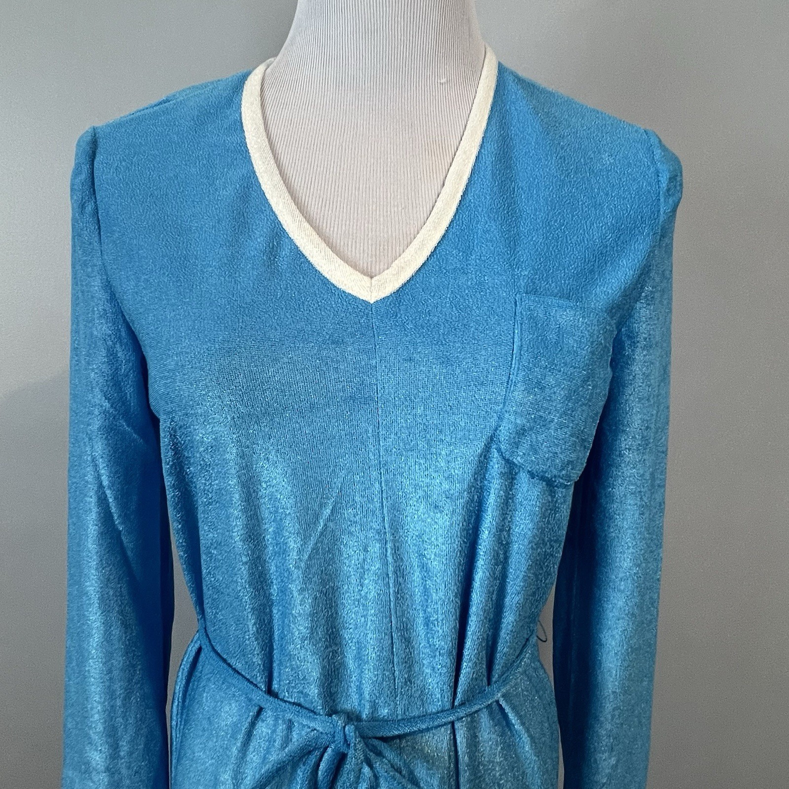 Vtg 70s Jerell of Texas Blue Terry Dress Juniors Size 11 Medium NWT NOS