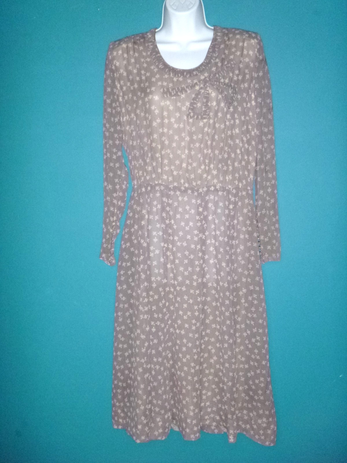 Vtg 1940s Sheer Gray & Off White Abstract Dress Bow Detail SZ L **TLC**