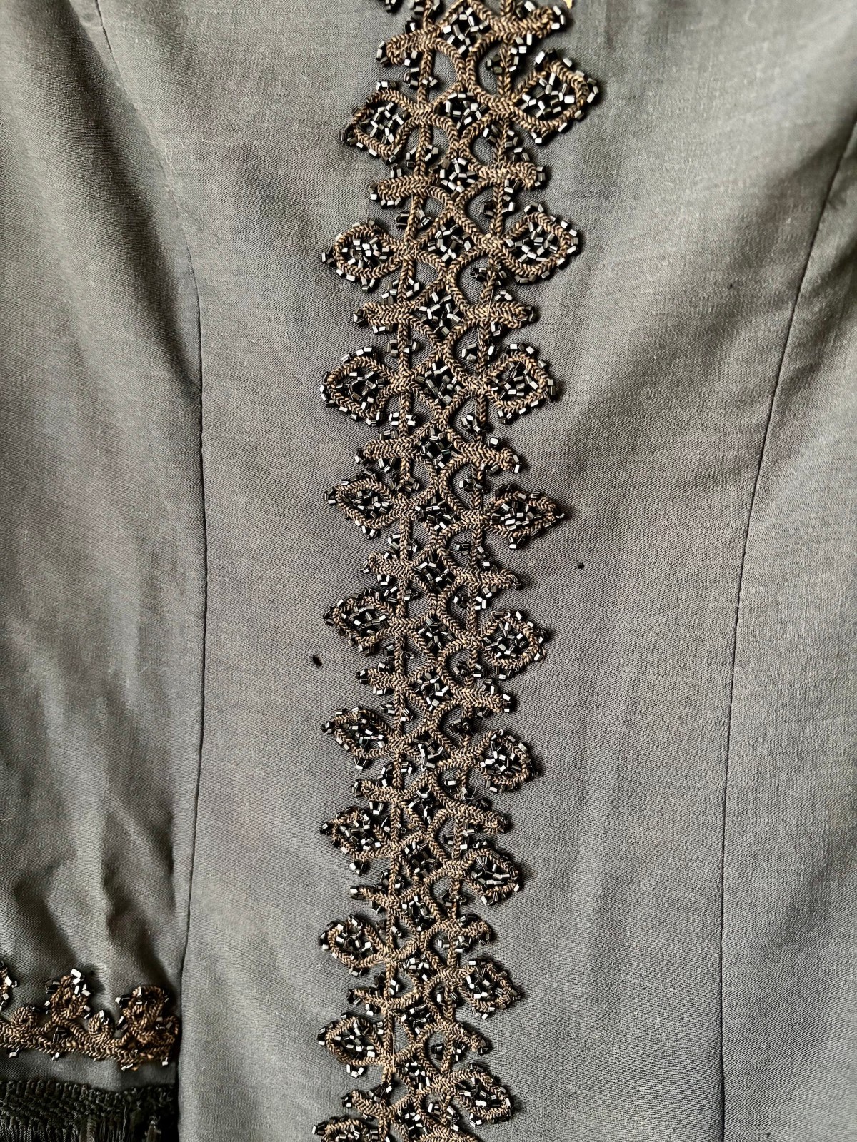 Antique Victorian Mourning Mantle Dolman Jacket Black Silk Jet Beaded c.1890s