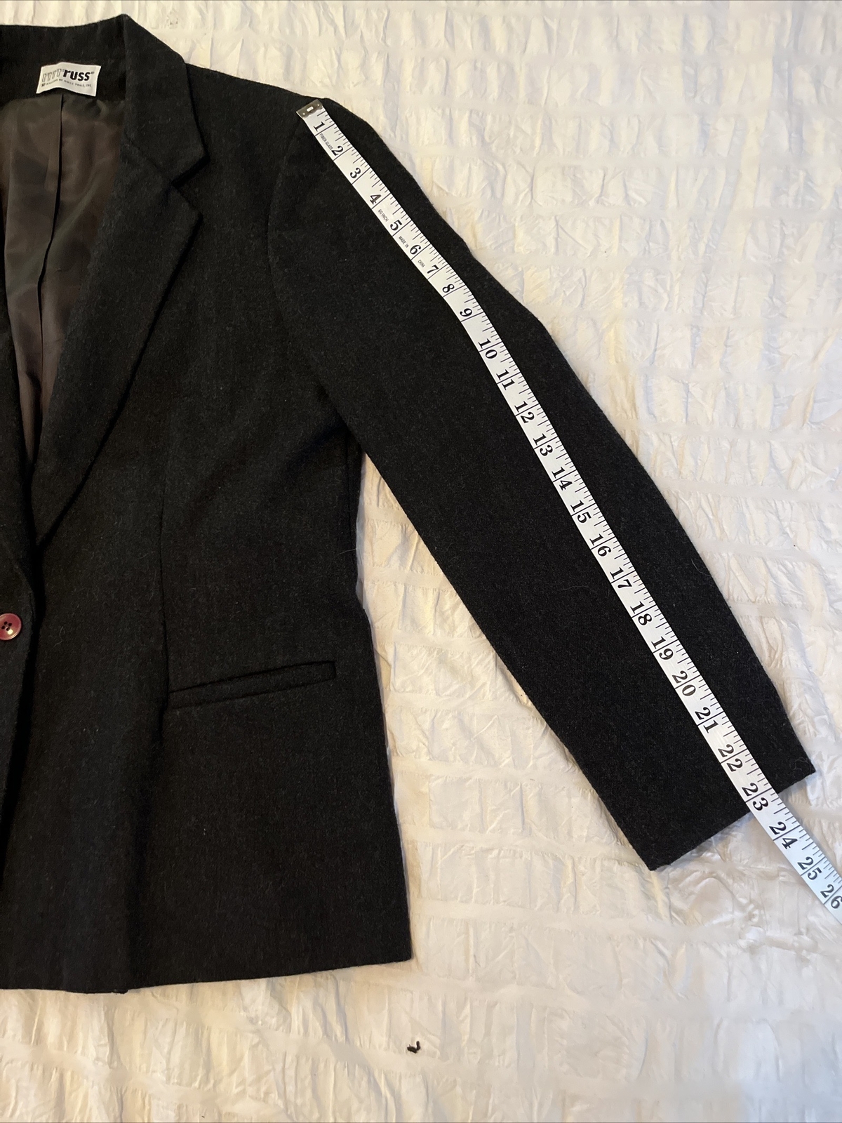 VINTAGE RRRRuss WOOL Dark Gray Lined Blazer USA Union Made Size M/L