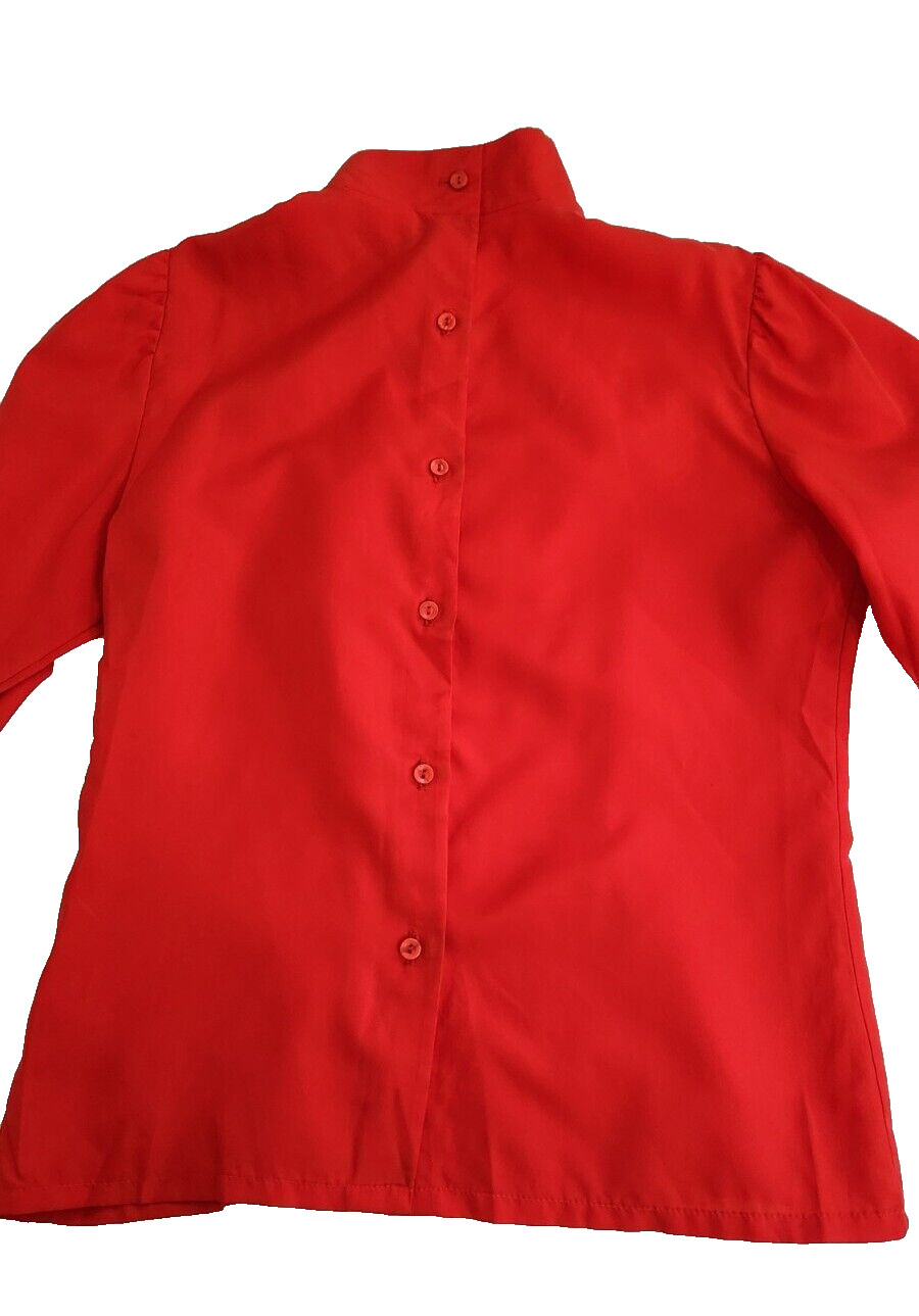 Vtg 70s Rust Red Long Sleeve Blouse Oversized Ruffled Collar Fitted Waist Retro