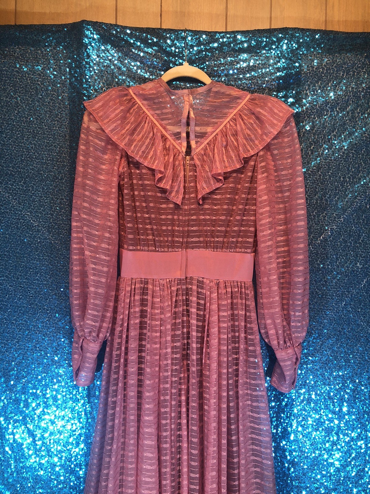 VTG 70s Cottagecore Edwardian Lavender Boho Victorian Neckline Maxi Dress~S
