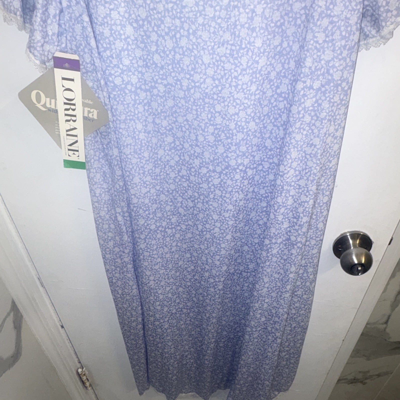 Lorraine Vintage Blue Floral Lace Trim Nightgown Size L 091590