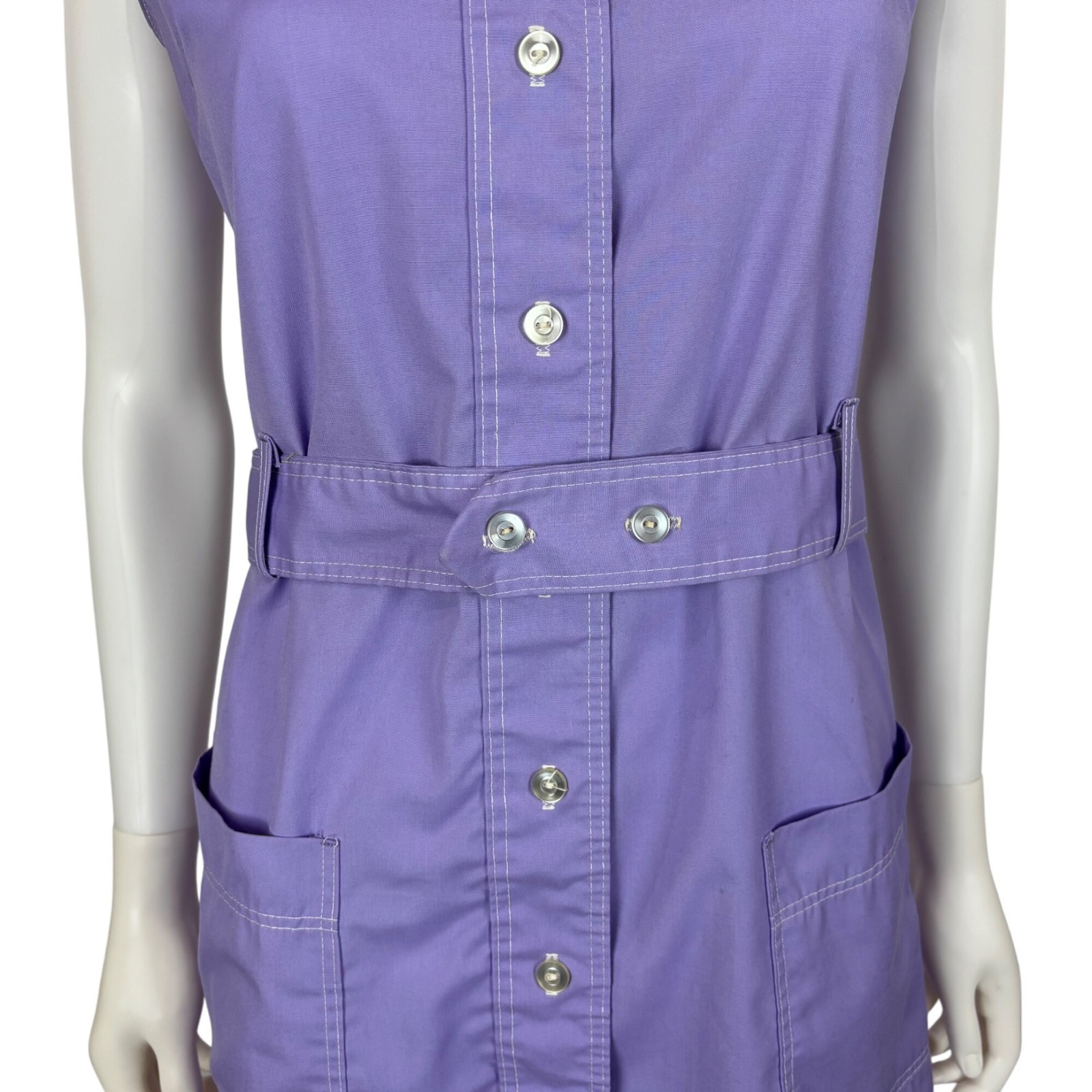Vintage 70s Lavender Dress Womens S Mini Dagger Collar Waitress Canvas