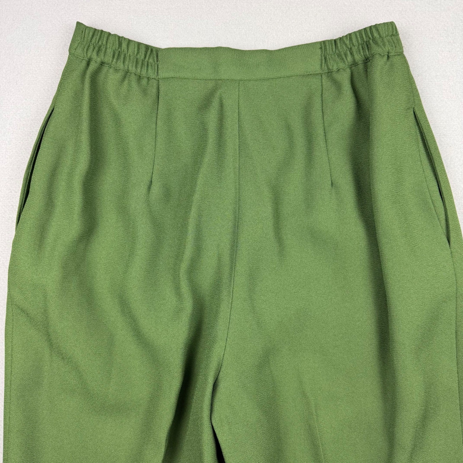 Vintage Karen Stuart Women 10 Green Pleated High Waisted Wide Leg Trousers Pants