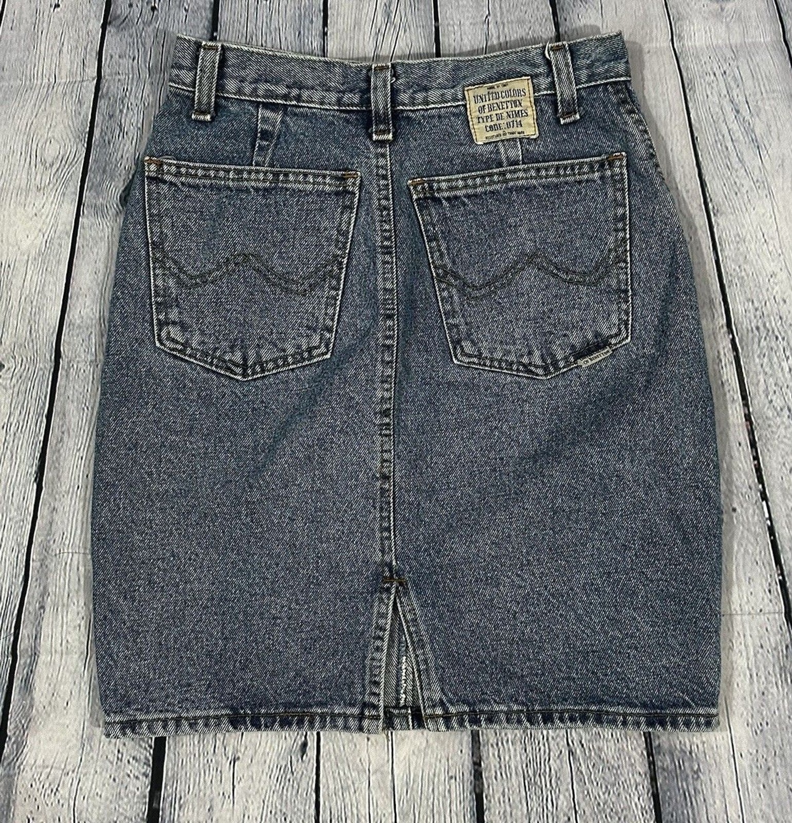 80’s United Colors of Benetton Denim Blue Jean Skirt Vintage „TYPE DE NIMES”
