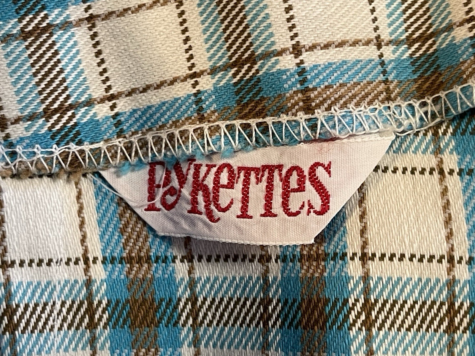 Vintage 70s PYKETTES Womens 30 x 27 White Blue Plaid Ankle Pants