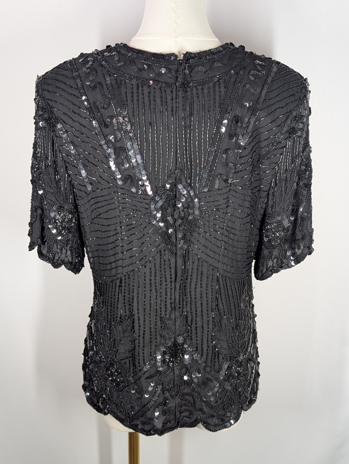 Vintage Carina Women’s Lot Of 2 Silk Beaded Two Piece Outfit Top Skirt Black