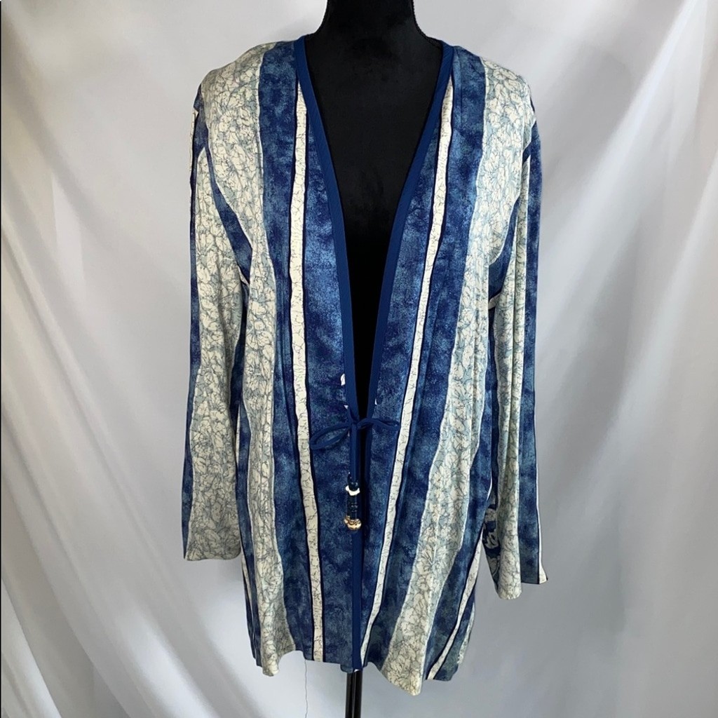 Jo Hardin Vintage Blue Floral Tie Front Thin Cardigan Sweater Sz 14