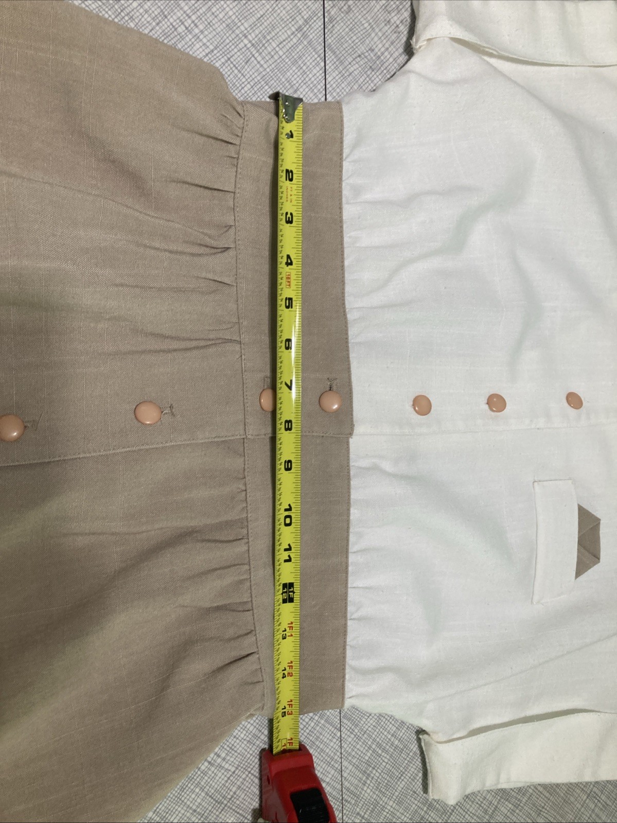 VTG 80s Does 50s Caron Petite Chicago Linen Look Dress Cream Tan Shirtdress XS