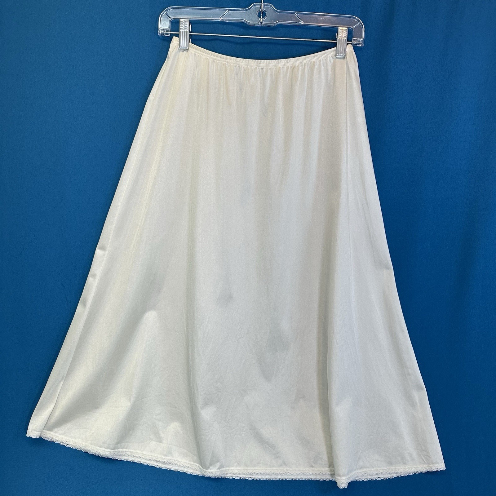 Vintage Nylon Half Slip Ivory Small A-Line Lace Trim Silky Lightweight