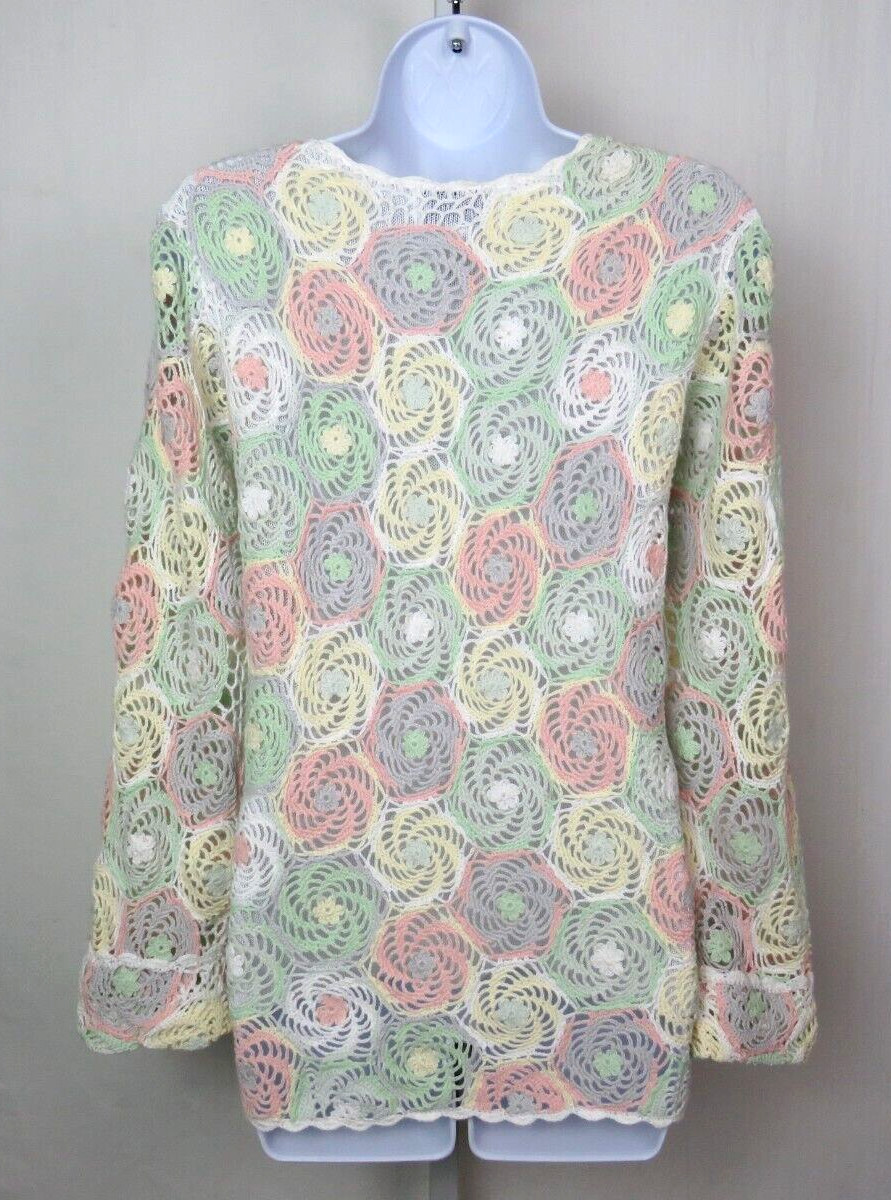 VTG 1980s BFA CLASSICS CROCHETED FLORAL TOP SIZE MEDIUM COTTON RAMIE LINED