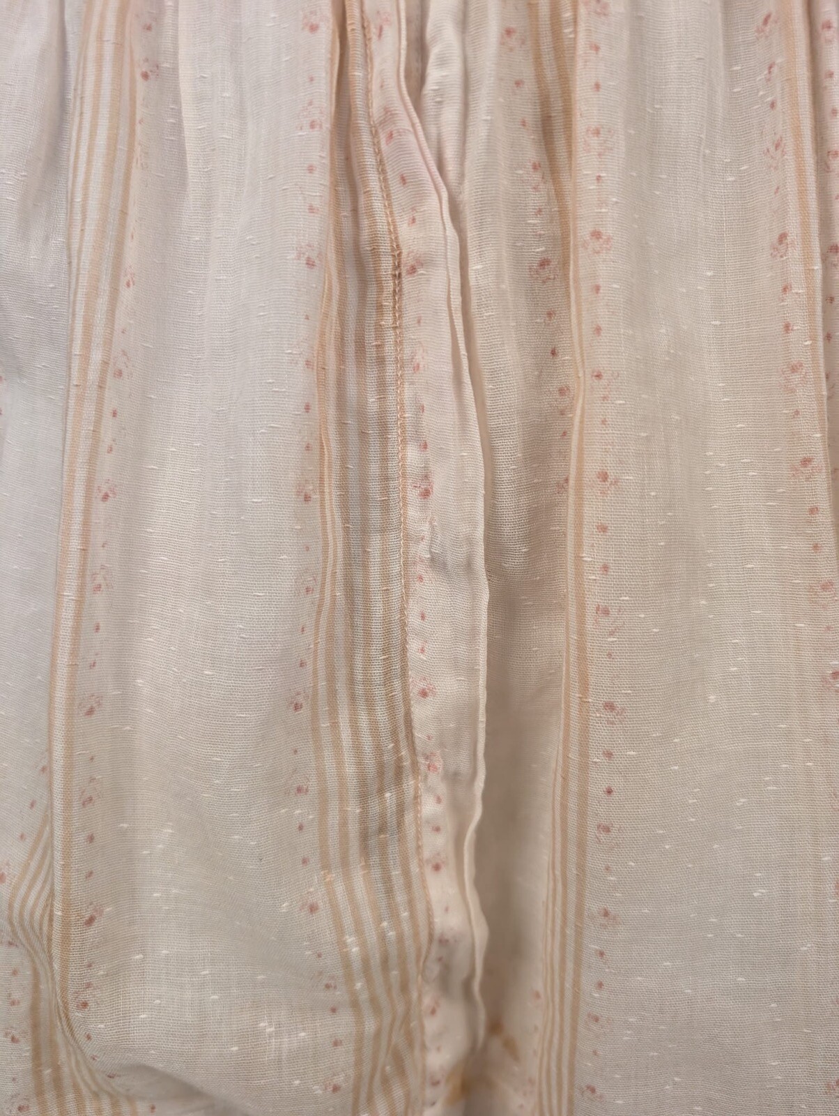 EDWARDIAN STRIPED MUSLIN DRESS W LAVENDER SILK EDGING + TRIPLE TIERED SKIRT