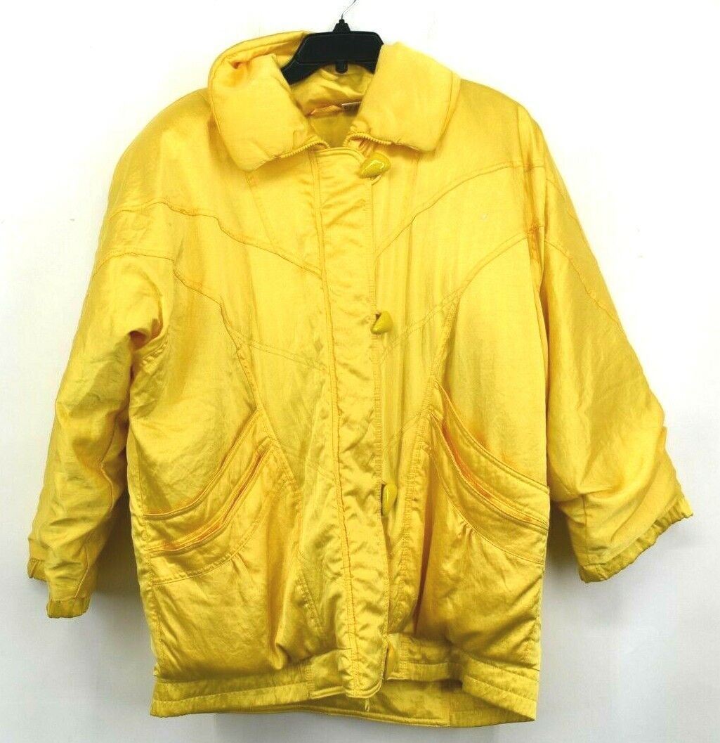 Vintage Womens Nylon Down Waterfowl Feather Full Zip Bright Yellow Jacket M