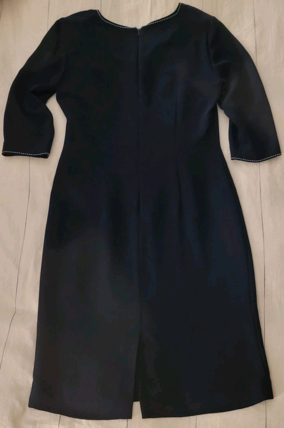 Vintage David Warren Dark Navy Blue White Ticking Sheath 1960s Dress Large
