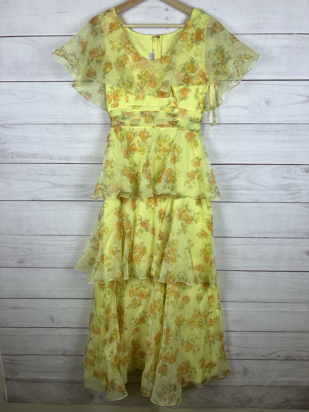 Vintage Sylvia Ann Floral Yellow Dress 70s 80s Size 12 Small Or XS