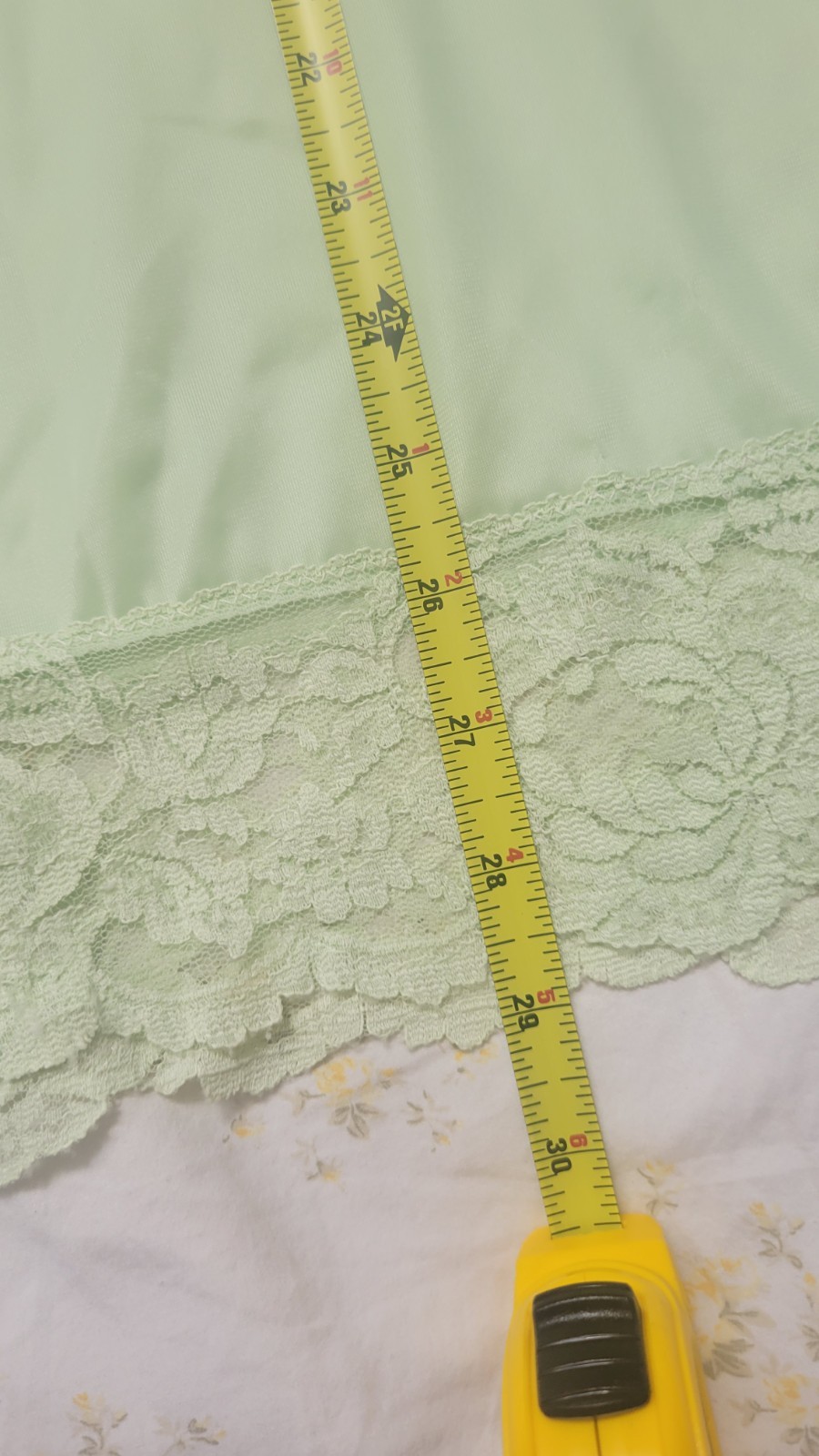 Monsanto Slip Dress L38 Lace Trim Green Nylon Satin Short Ajust.straps U.SA Vtg