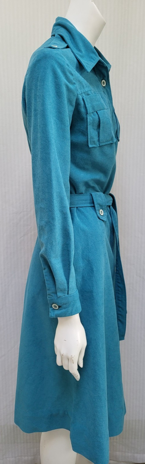 Vintage Teal Ultrasuede Button Front Shirt Dress w/ Tie Belt – Size S – EUC