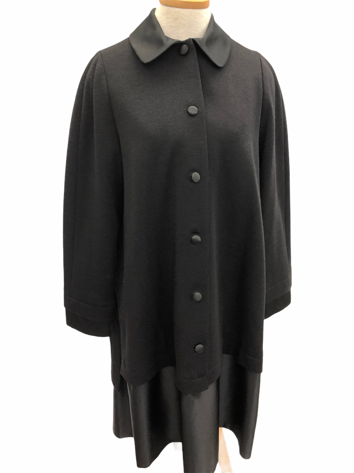 Vintage VTG 80s Mr Beene Geoffrey Beene Black Wool Silk Long Sleeve Swing Dress