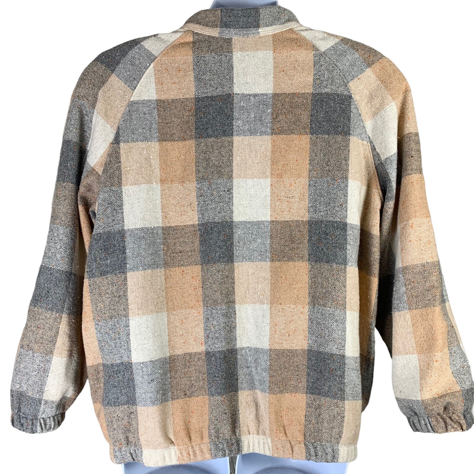 Vintage Size Large Sweater Jacket Wool Blend Tan Jay Button Front Check Orange