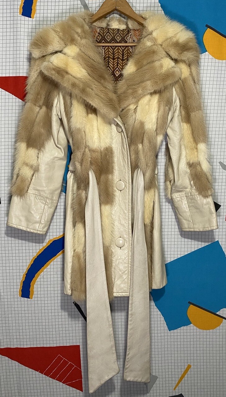 Vintage 70s Fur Patchwork Leather Jacket Coat Fox Mink Mosaic Hippie Mobwife 60s