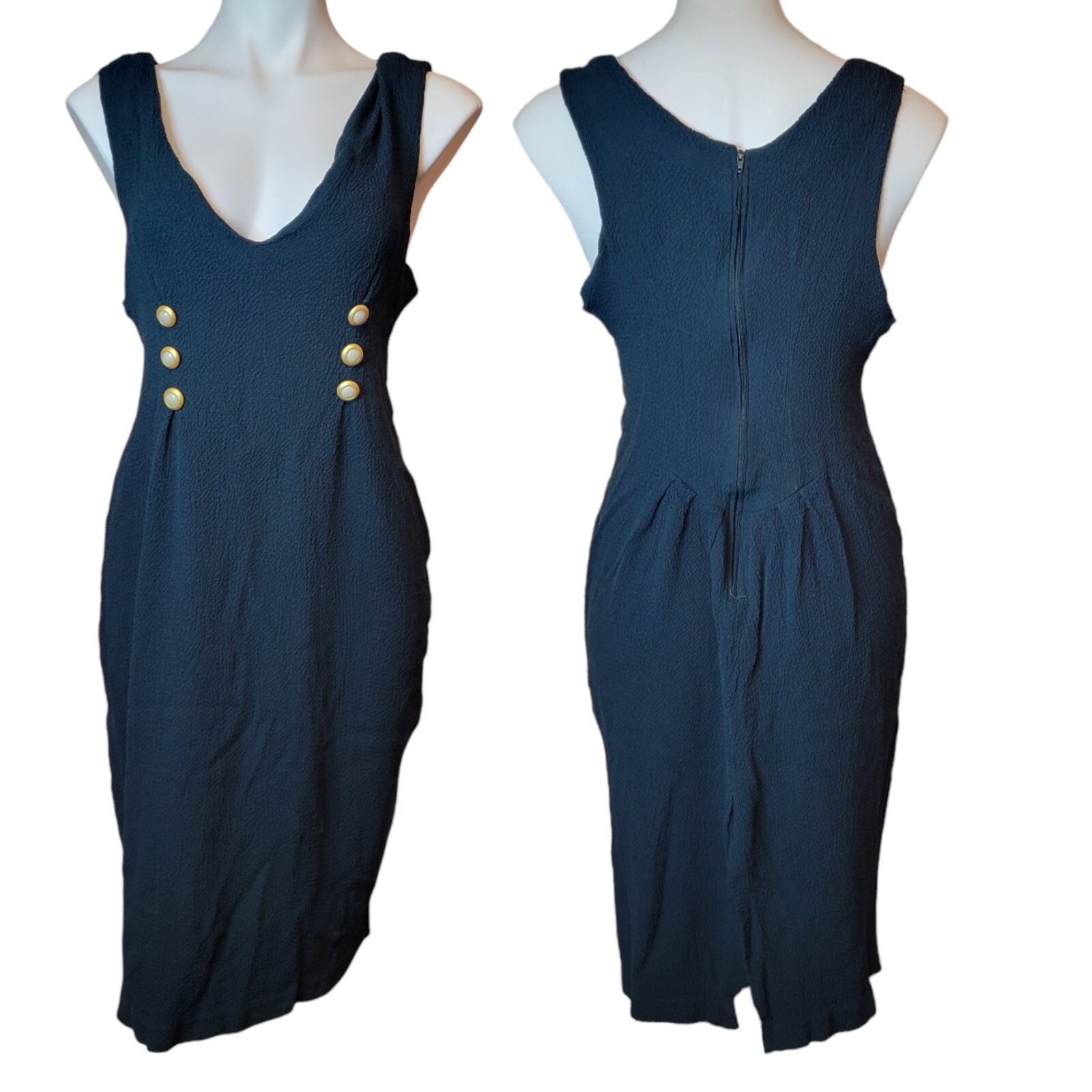 Vintage Impulsive Dress Dark Green Teal M/L (Sz 18) Sleeveless Button