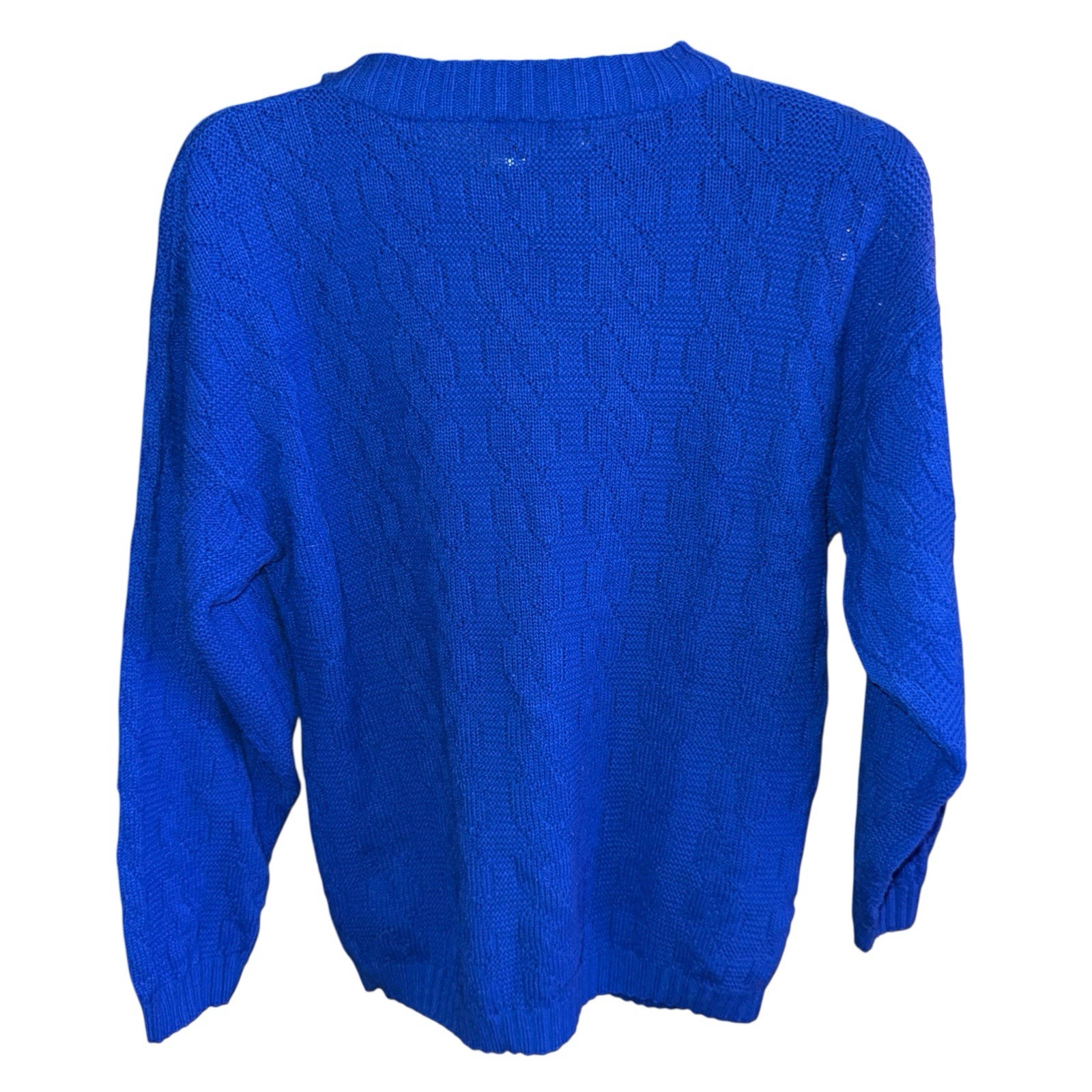Vintage 90s Women’s Sweater Spunky Size Large Bright Blue Pattern USA Made