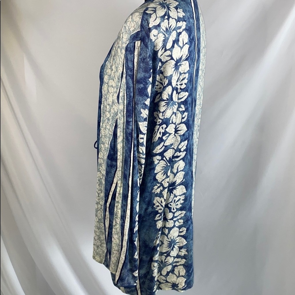 Jo Hardin Vintage Blue Floral Tie Front Thin Cardigan Sweater Sz 14