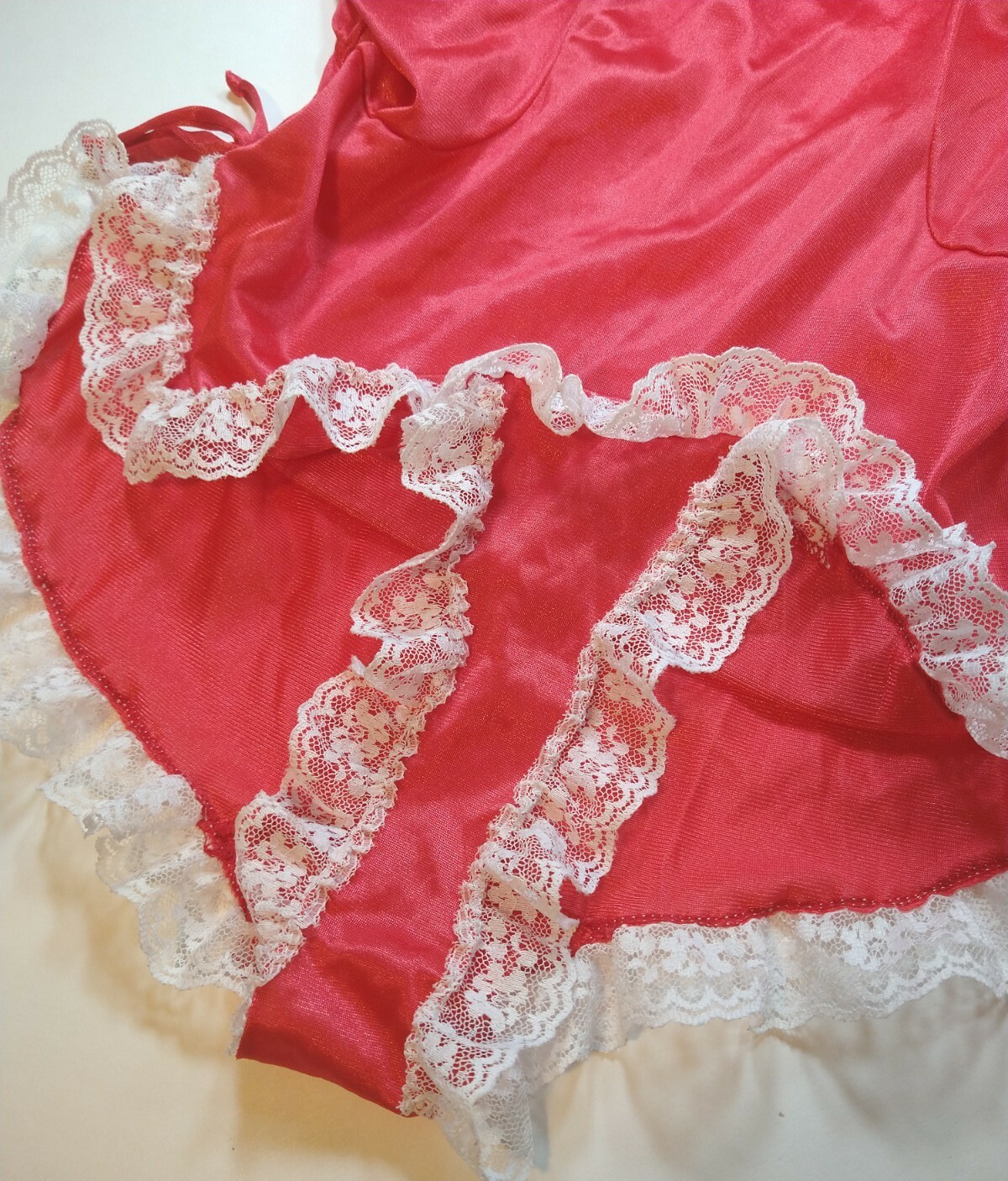 Jennifer Dale Red Silky Nylon & Lace Romper Slip On Teddy Bodysuit sz M Vintage