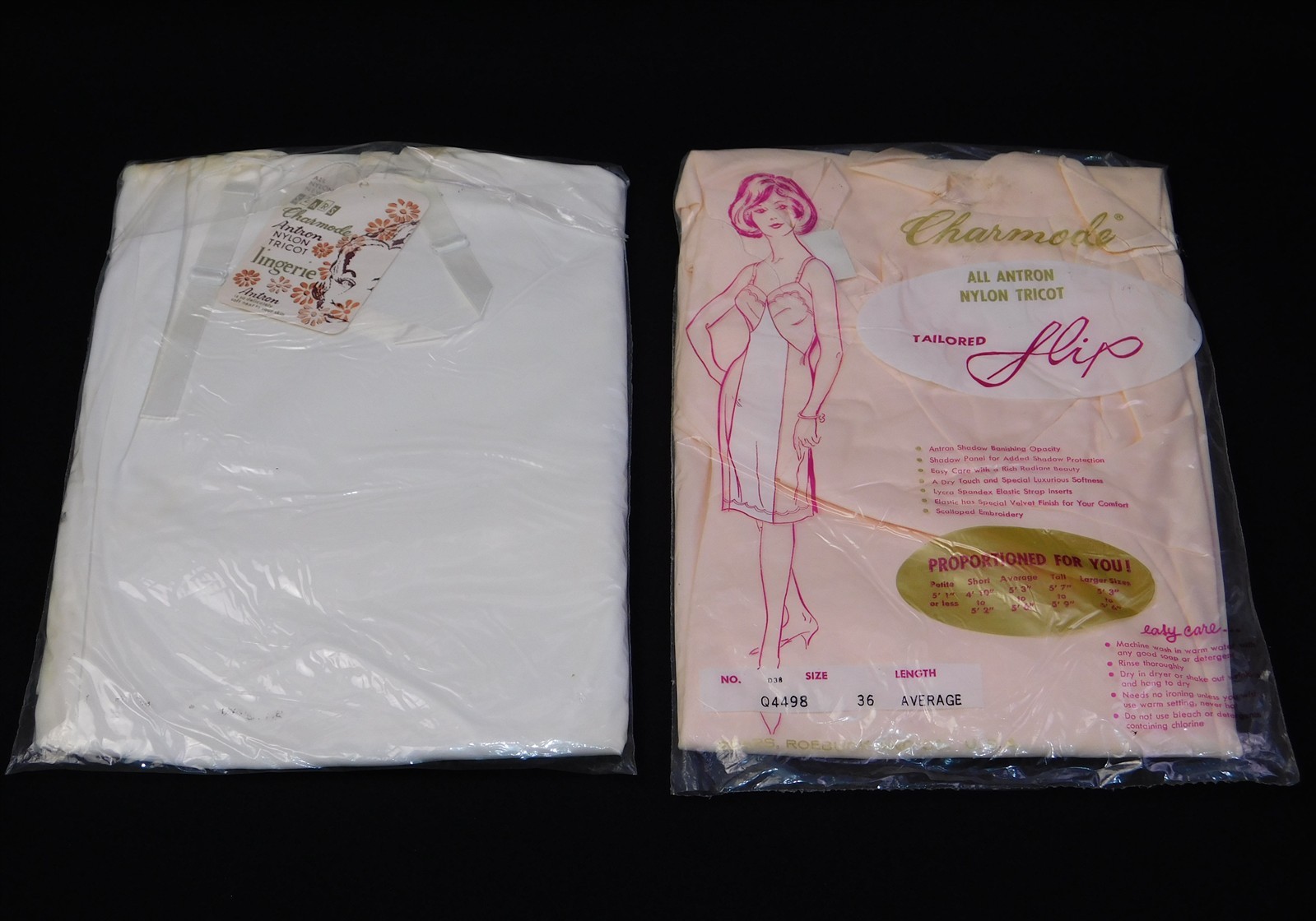 2 Vintage 1960s SEARS CHARMODE Peach White Nylon Tricot Full Slip Size 36 NOS