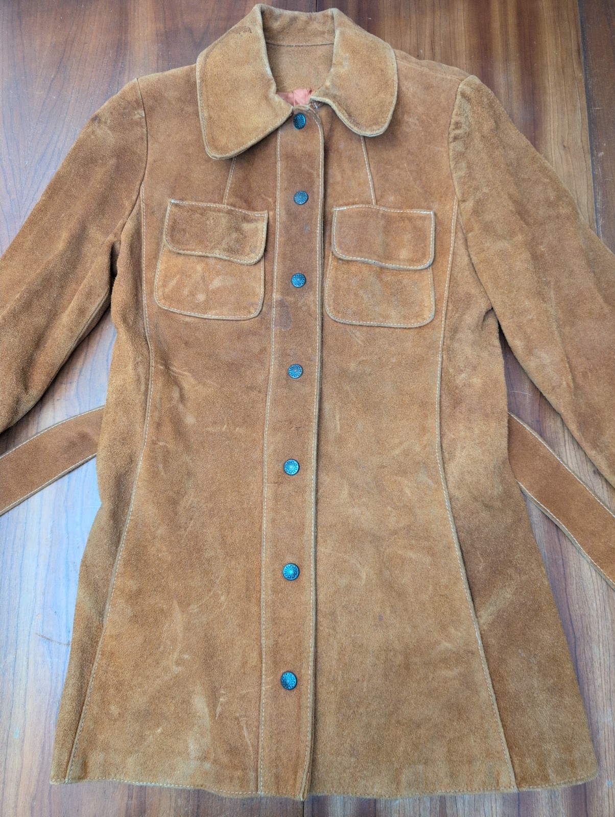 Vintage Tan Suede Hippy Boho Western Gothic Belted Safari Jacket 70s Women S